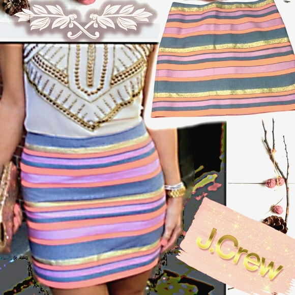 🗺️ J. Crew Lined Metallic Multi-Striped Mini Skirt Size 0 or XS Casual Clubbing - Picture 2 of 13